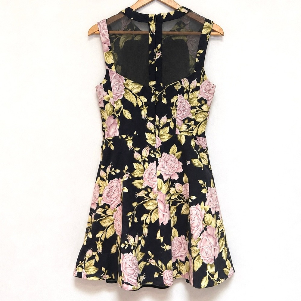 Rag & Bone Floral Fit & Flare Dress Women's 4 Black Pink Rose Mesh Mini